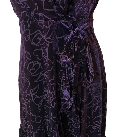 Calvin Klein Purple Velvet Floral Wrap Hi-Low Dress 10 Party Cocktail Career - Picture 6 of 15
